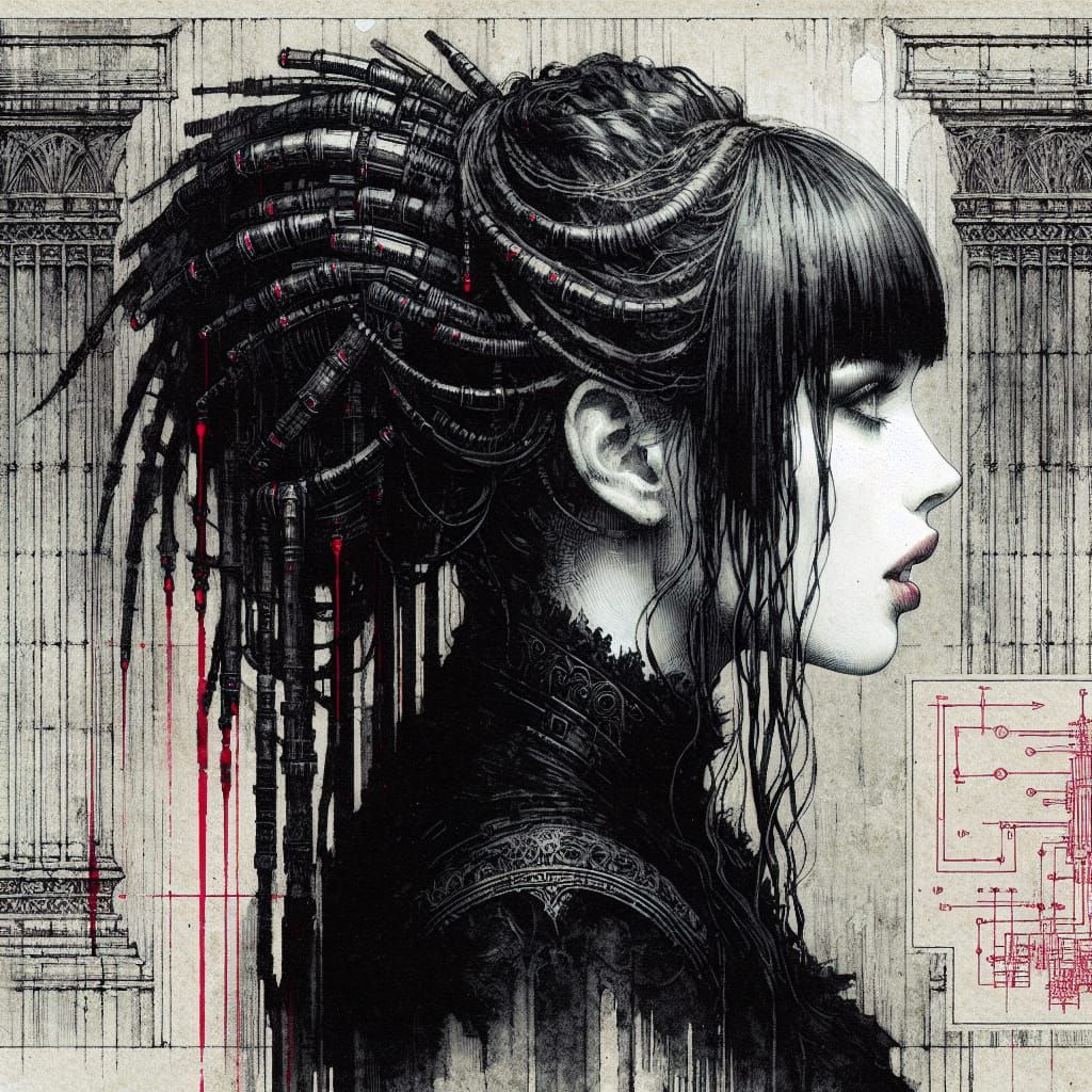 Gothic Woman Portrait in Dystopian Medieval Style