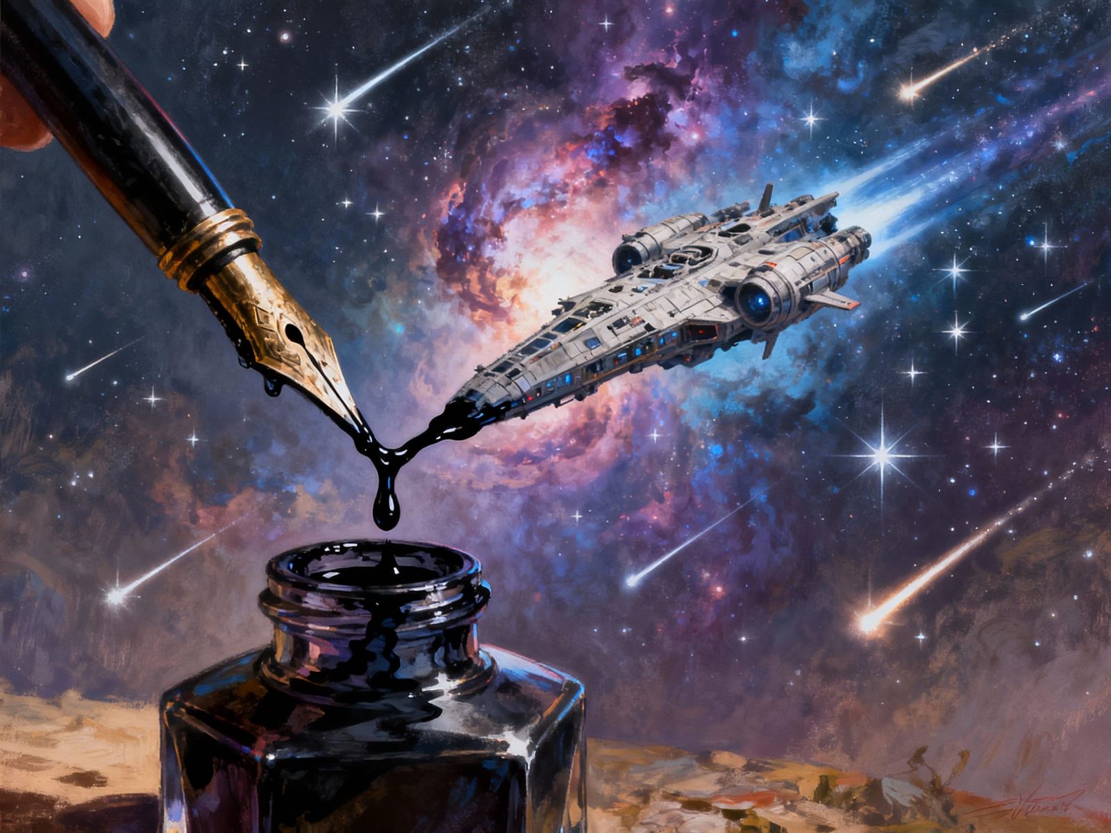Star Wars Script Inkwell Reveals Spaceship in Nebula