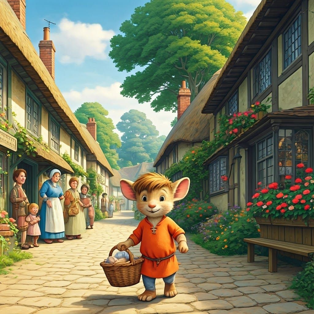 Vibrant Village Scene with Warm Greetings in Whimsical Water...