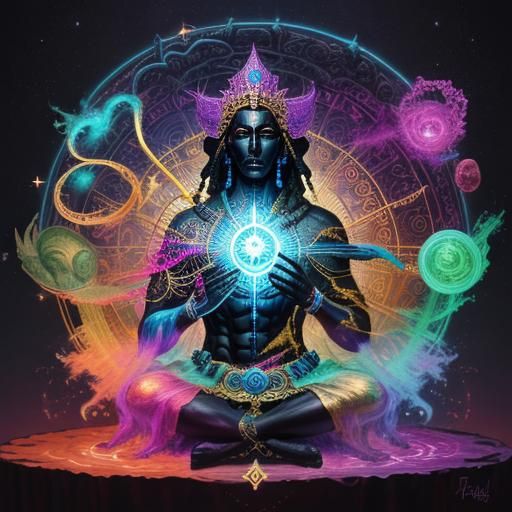 Mystical Black God Statue in Astral Energy