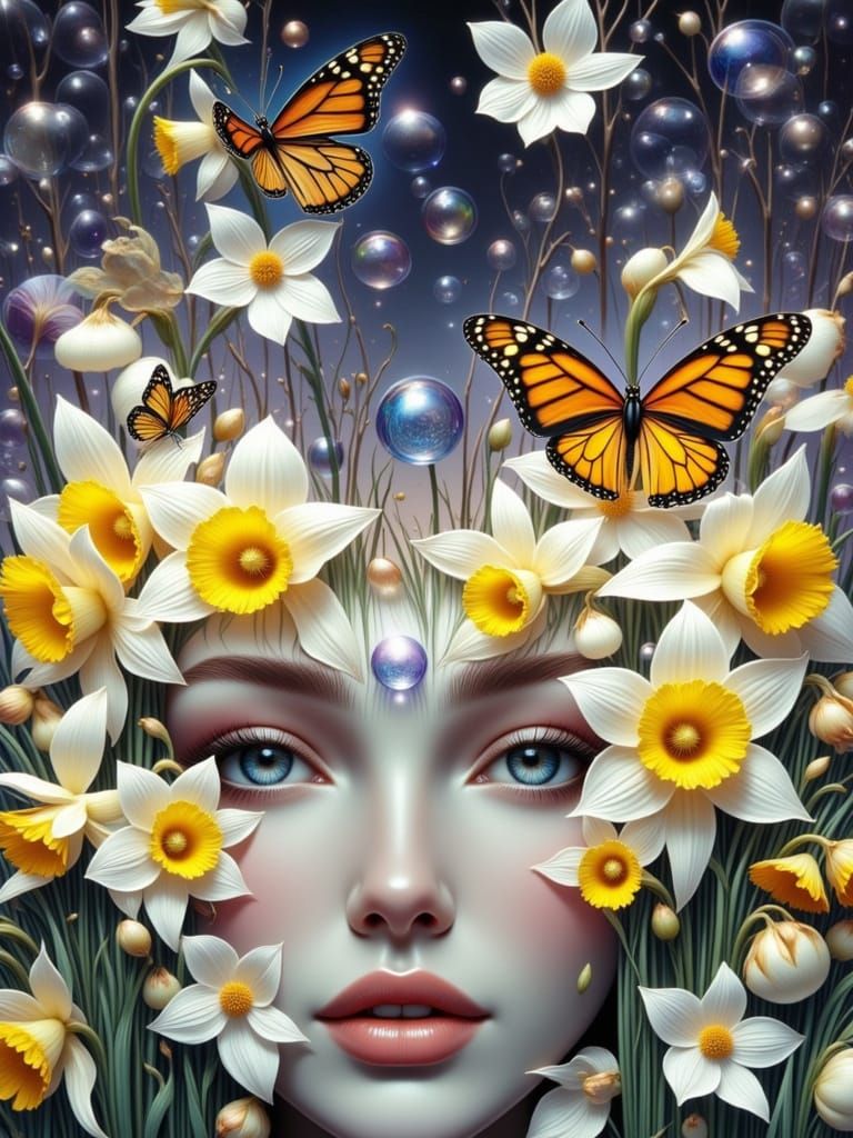 Enchanted Beauty in Iridescent Aura, with Delicate Butterfli...