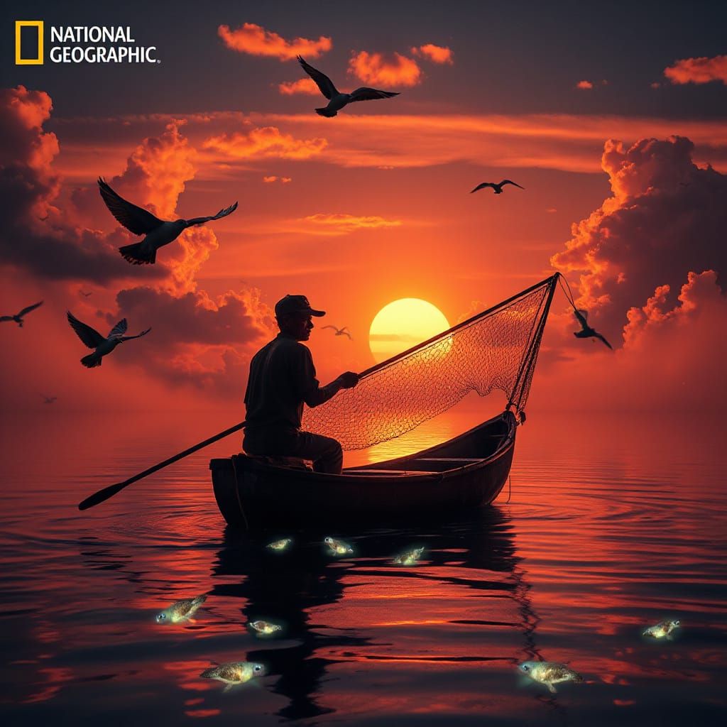 Fisherman's Amazon Sunset in Hyper-Realistic Digital Paintin...