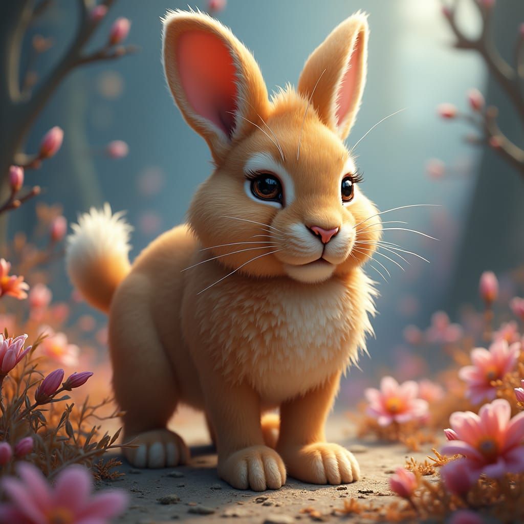 Lion-Rabbit Hybrid in Dreamlike Surrealist Environment