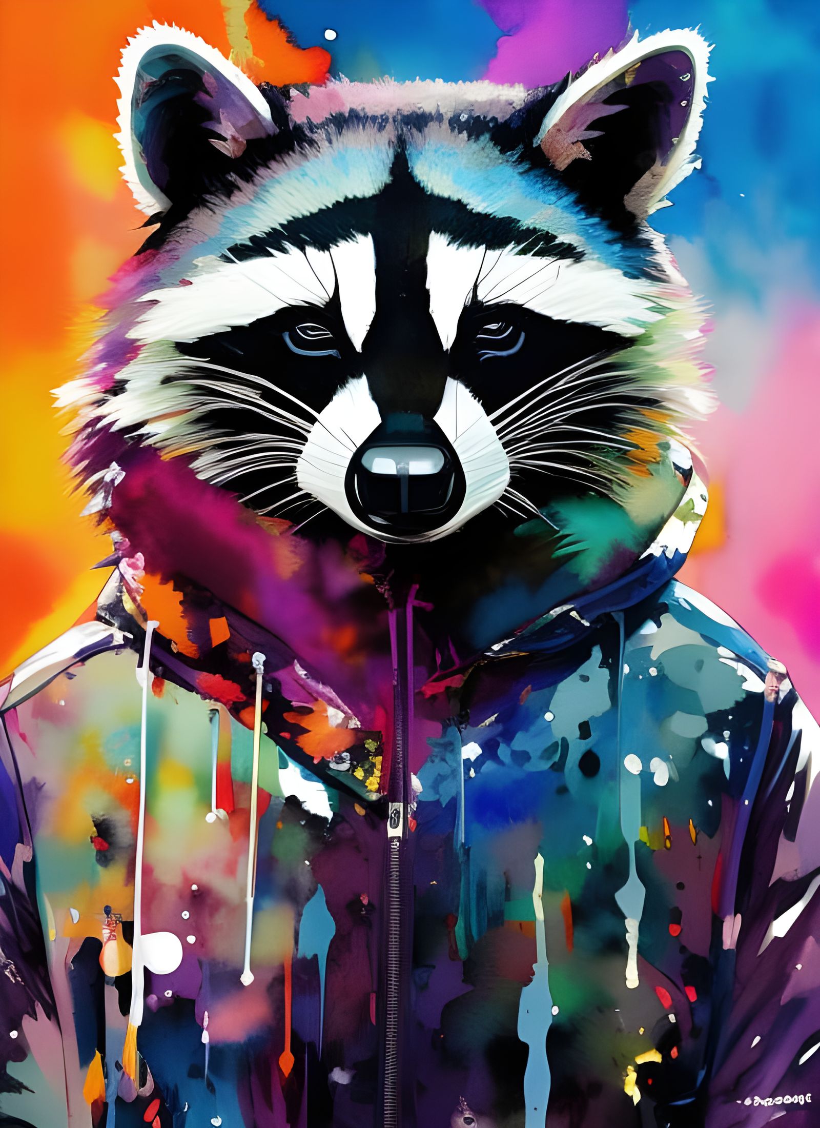 Raccoon Portrait in Acrylic Watercolor Style