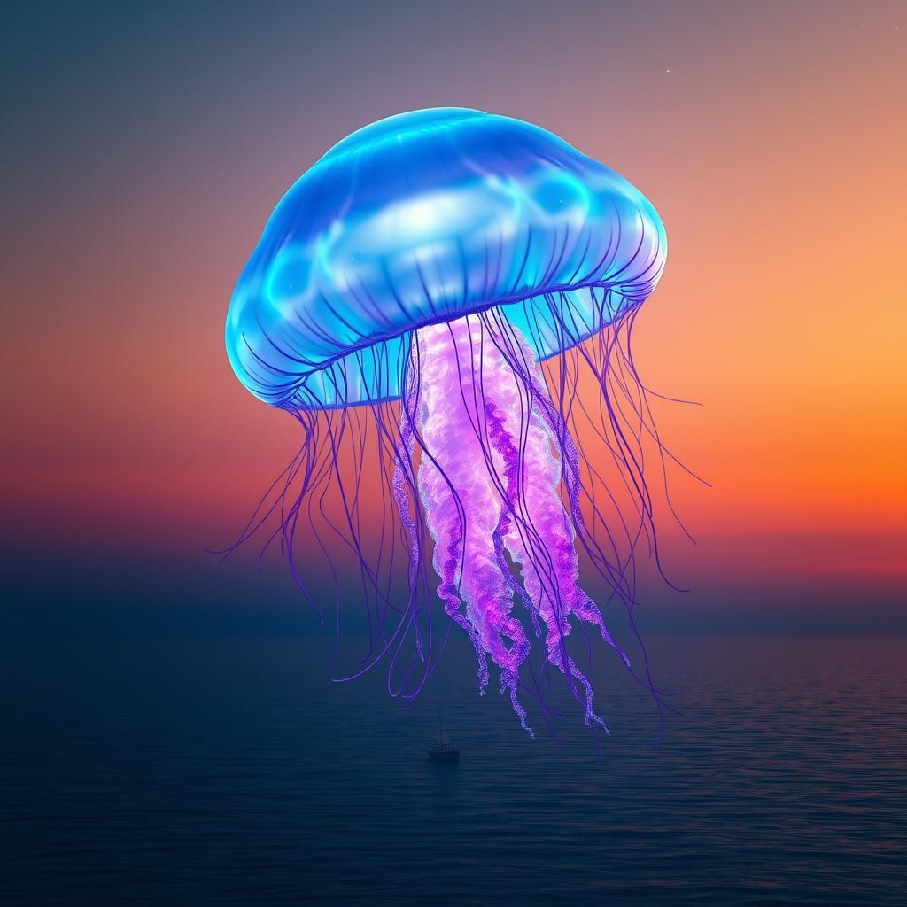Ethereal Jellyfish Floats Over Ocean at Dusk