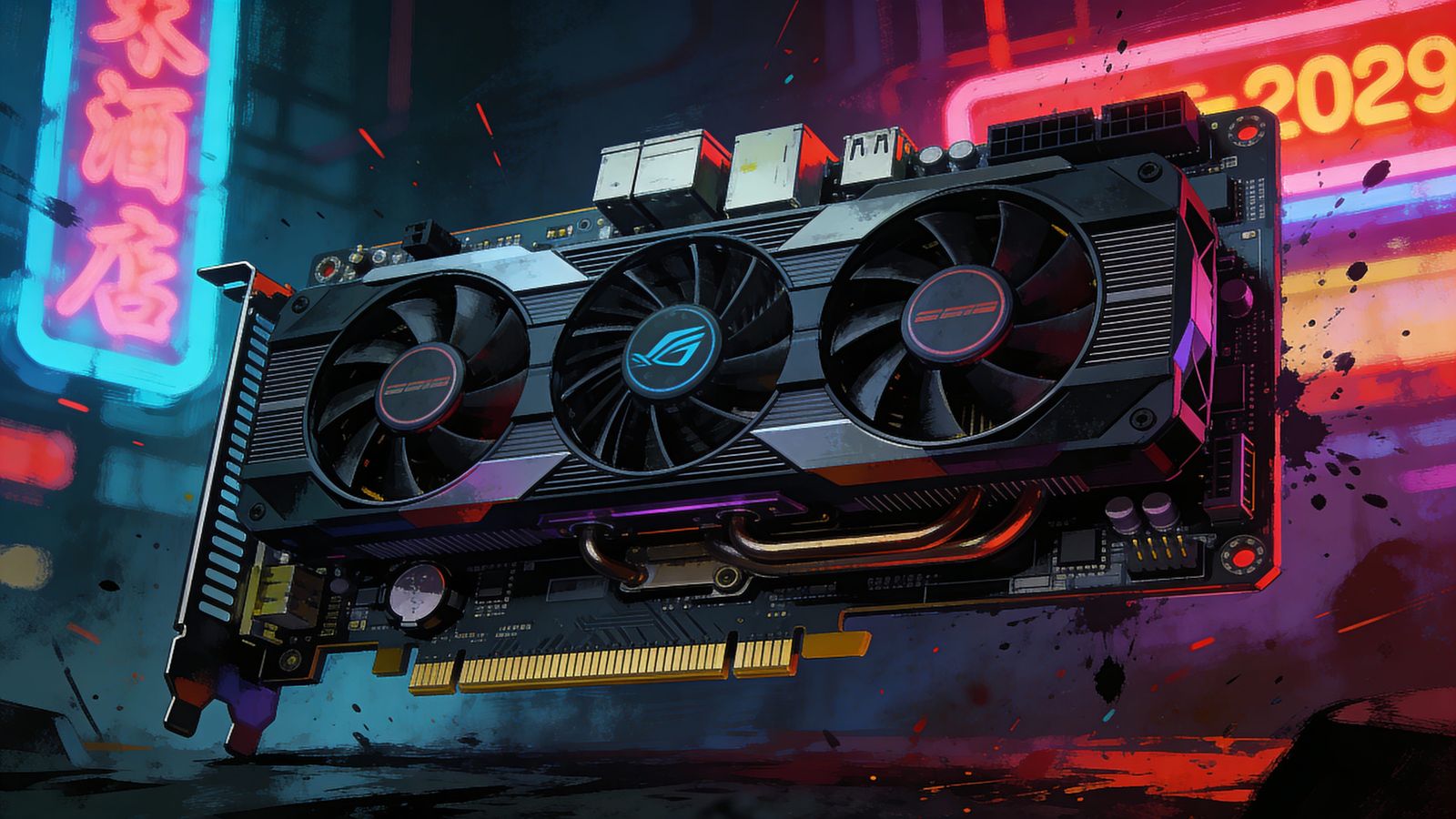 Cyberpunk PC Motherboard with Neon Accents