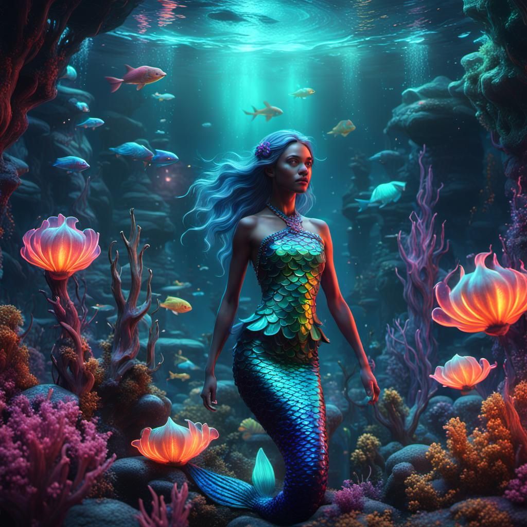 Neon Mermaid Fantasy Concept Art