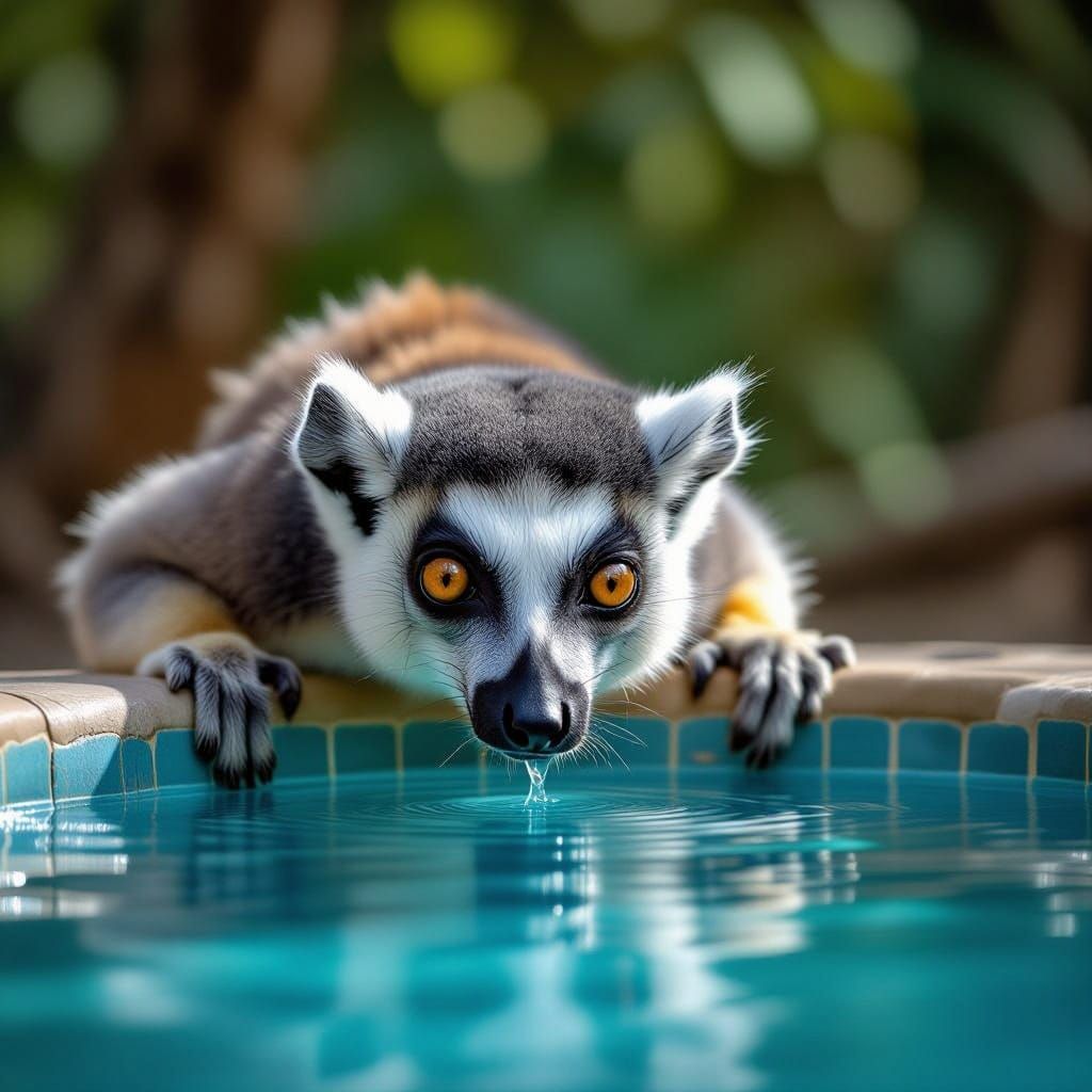 A Photorealistic Lemur at a Pool