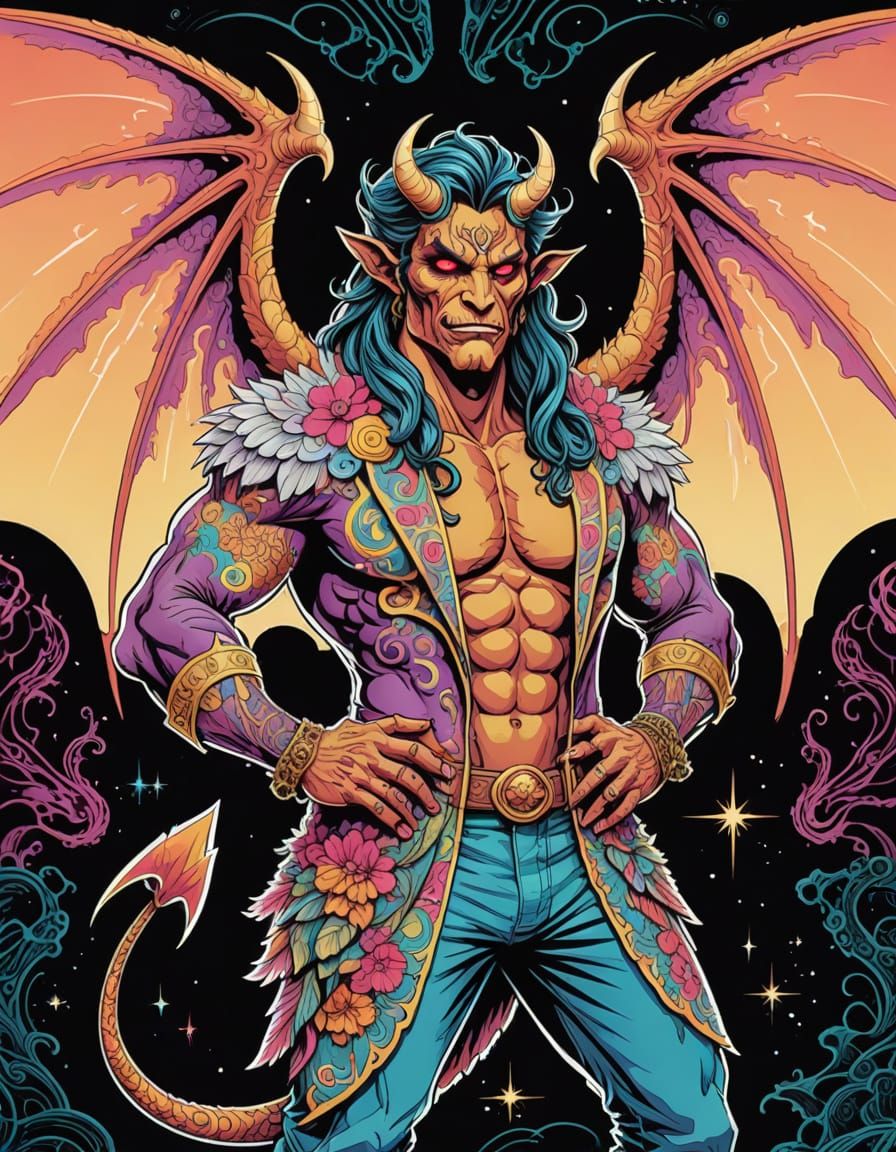 Surreal Demon Man Stands Tall Amidst Fantastical Landscape i...