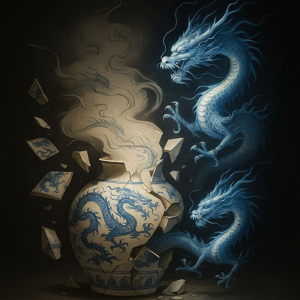 Dragons Emerge from Shattered Porcelain: Digital Gongbi Art