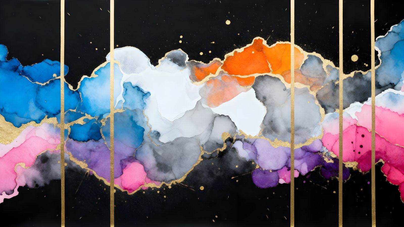 Vibrant Alcohol Inks Swirling on Black Paper