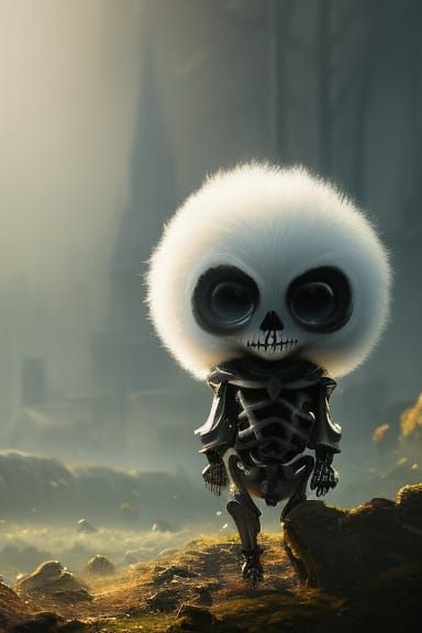 Adorable Kawaii Skeleton in Fleece Hoodie