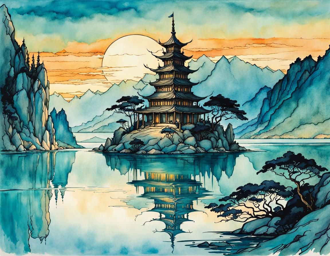 Imaginary Island Temple in Rackham Style