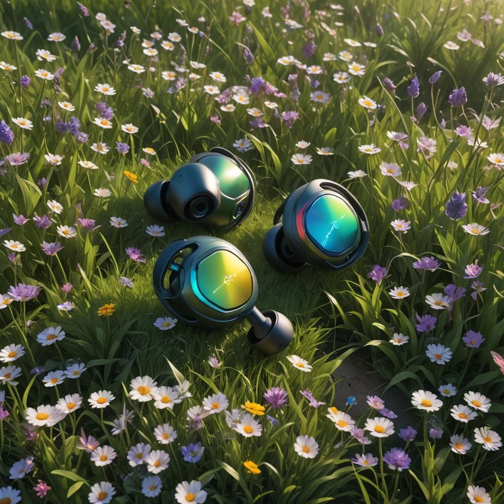 Giant Earbuds in Field: Art Nouveau Digital Art