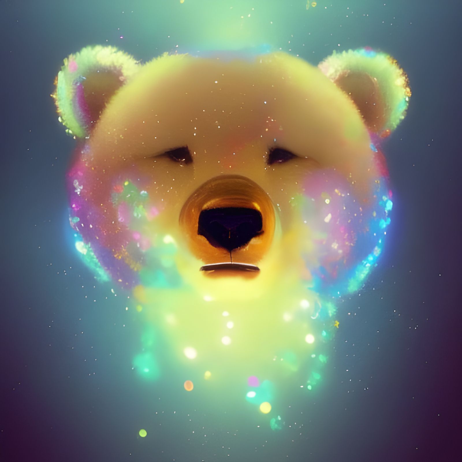 Rainbow Sparkle Teddy Bear Portrait in Art Nouveau Style