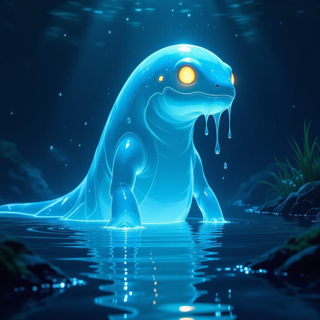 Translucent Water Monster in Futuristic Style