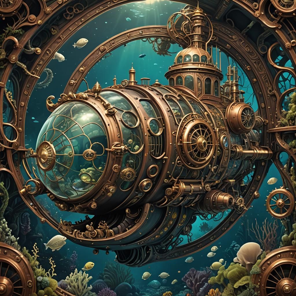 Nautilus Submarine in Maximalist Underwater Fantasy