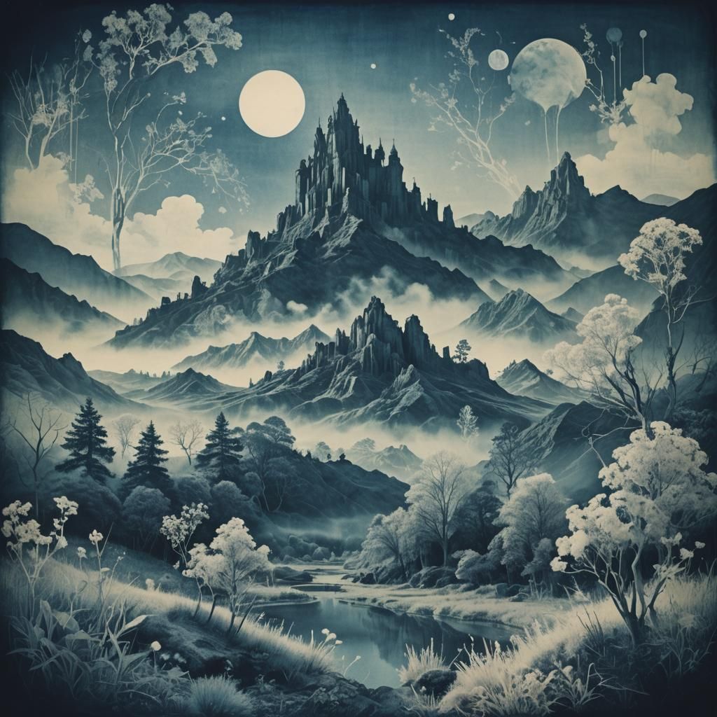 Ethereal Cyanotype Landscapes with Surreal Double-Exposure