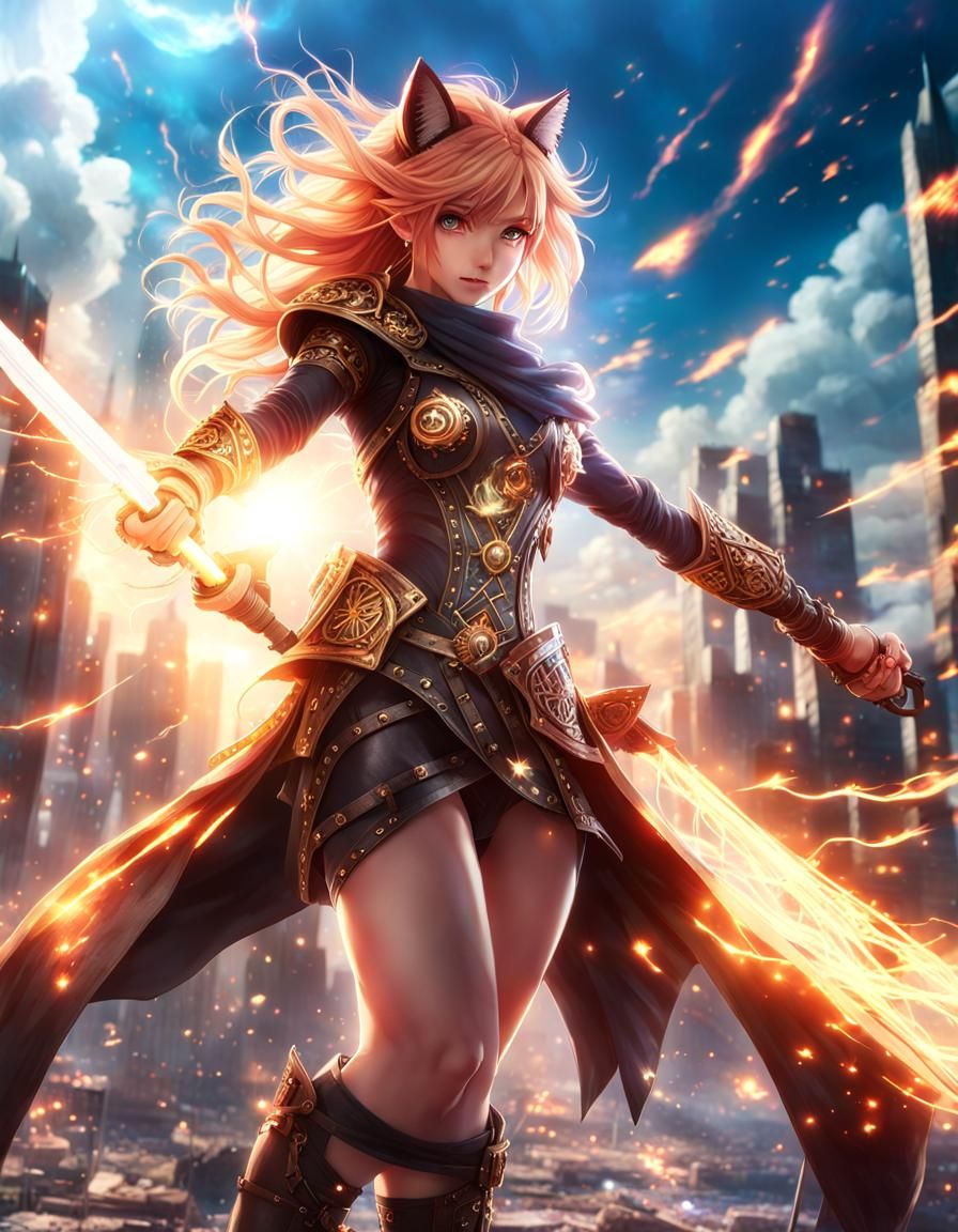 Hyperrealistic Anime Fox Girl in Epic Battle