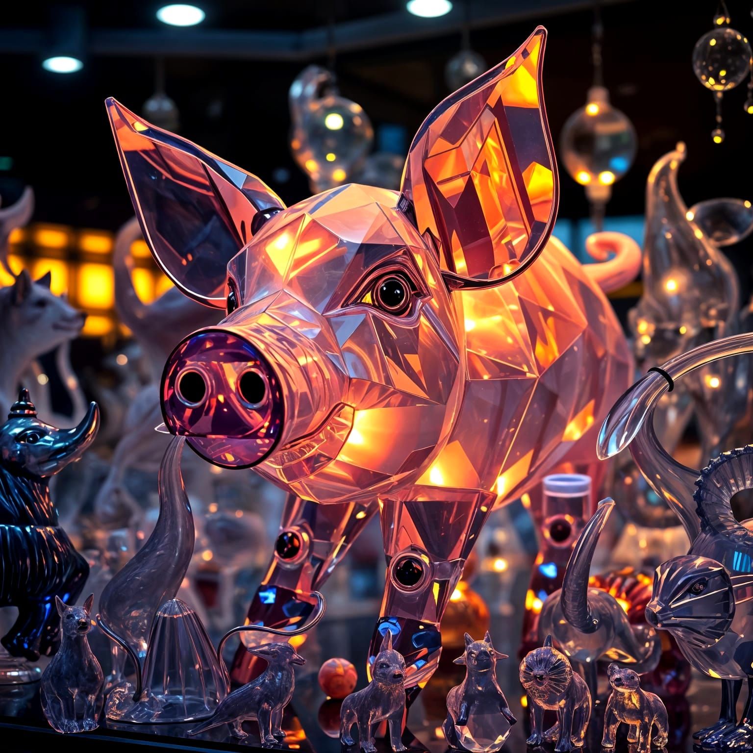 Prismatic Crystal Pig in Shop Window