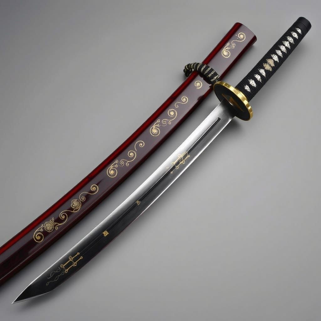 Ornate Katana in Scabbard Inspired by Ukiyo-e