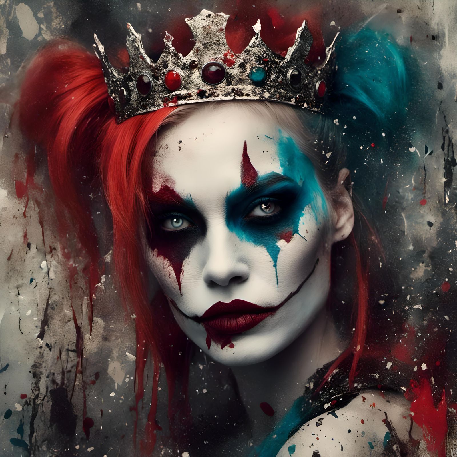 Glittering Harley Quinn in Abstract Macabre Art