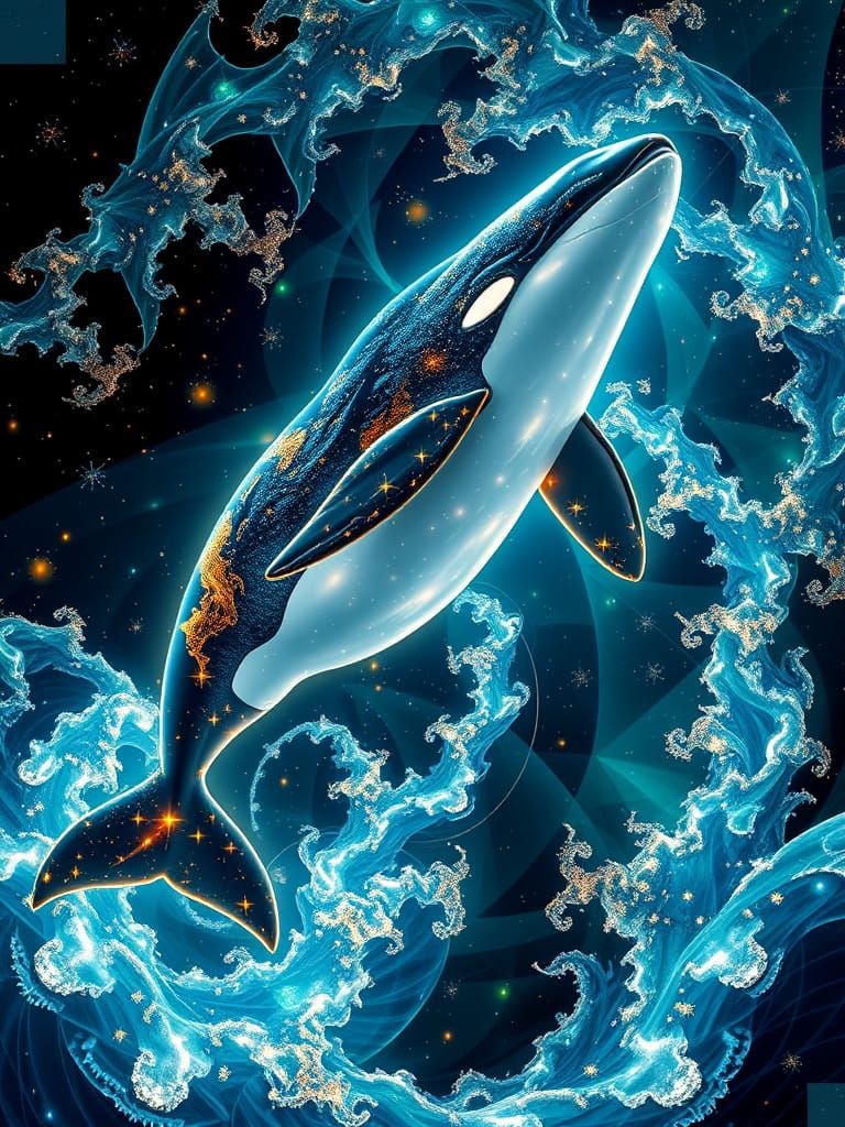 Bioluminescent Beluga Whale Fractal Quilt in 3D