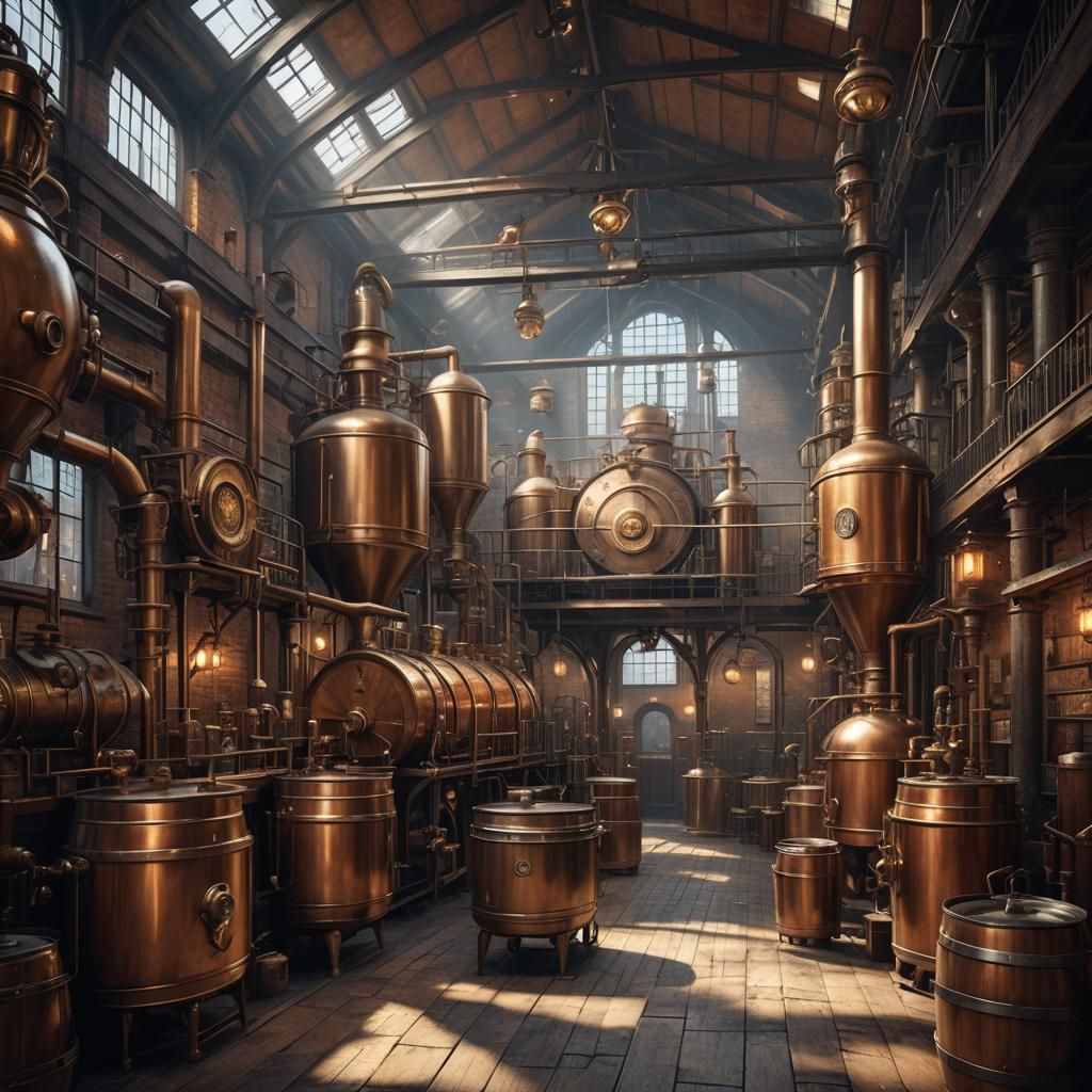 Steampunk Victorian Beer Brewery: Detailed Matte Painting