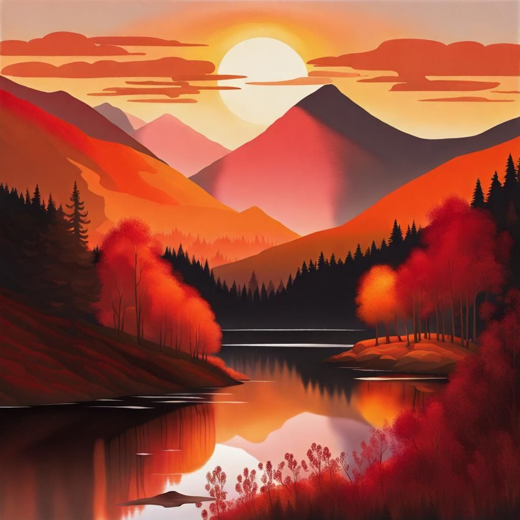 Mountain and Woodland Sunrise in Soft Light