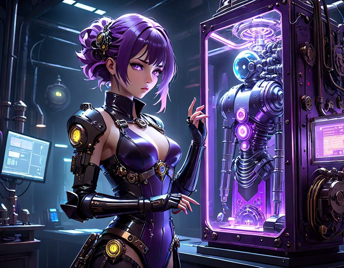 Cyberpunk Female Scientist with Glass Prosthetic Arm