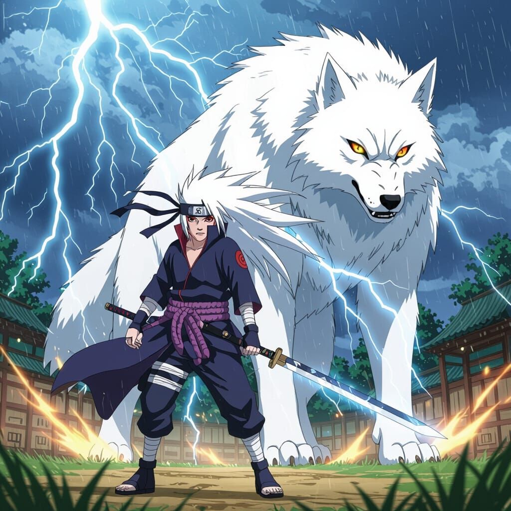 Ninja with Lightning Blade and Wolf Summon in Leaf Village