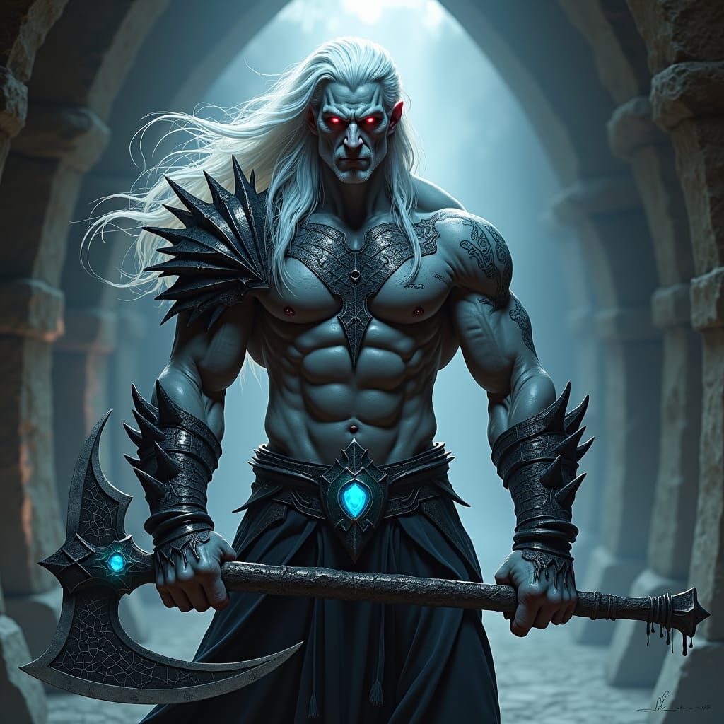 Fierce Drow Barbarian Warrior in Subterranean Tunnel