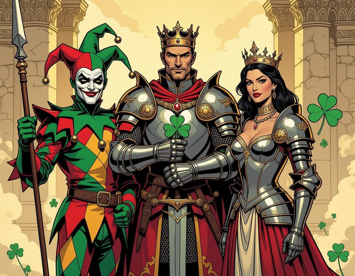 Royal Court with Jester, King, Queen, and Knight