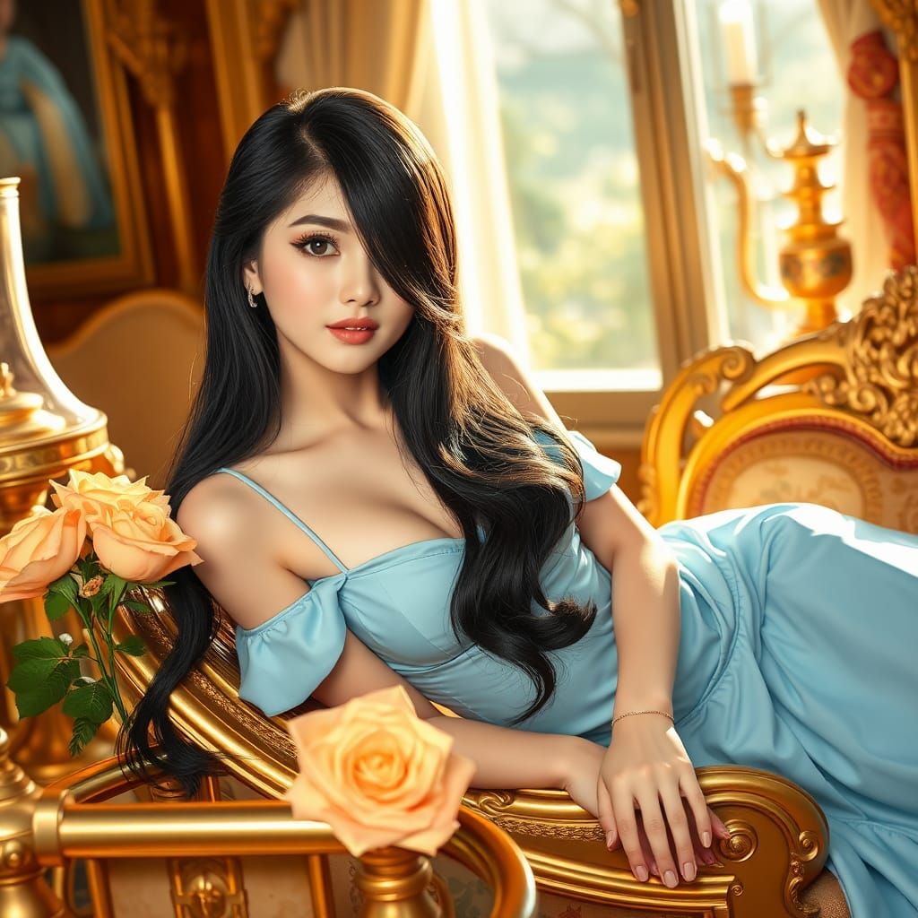 Japanese Girl in Golden Room