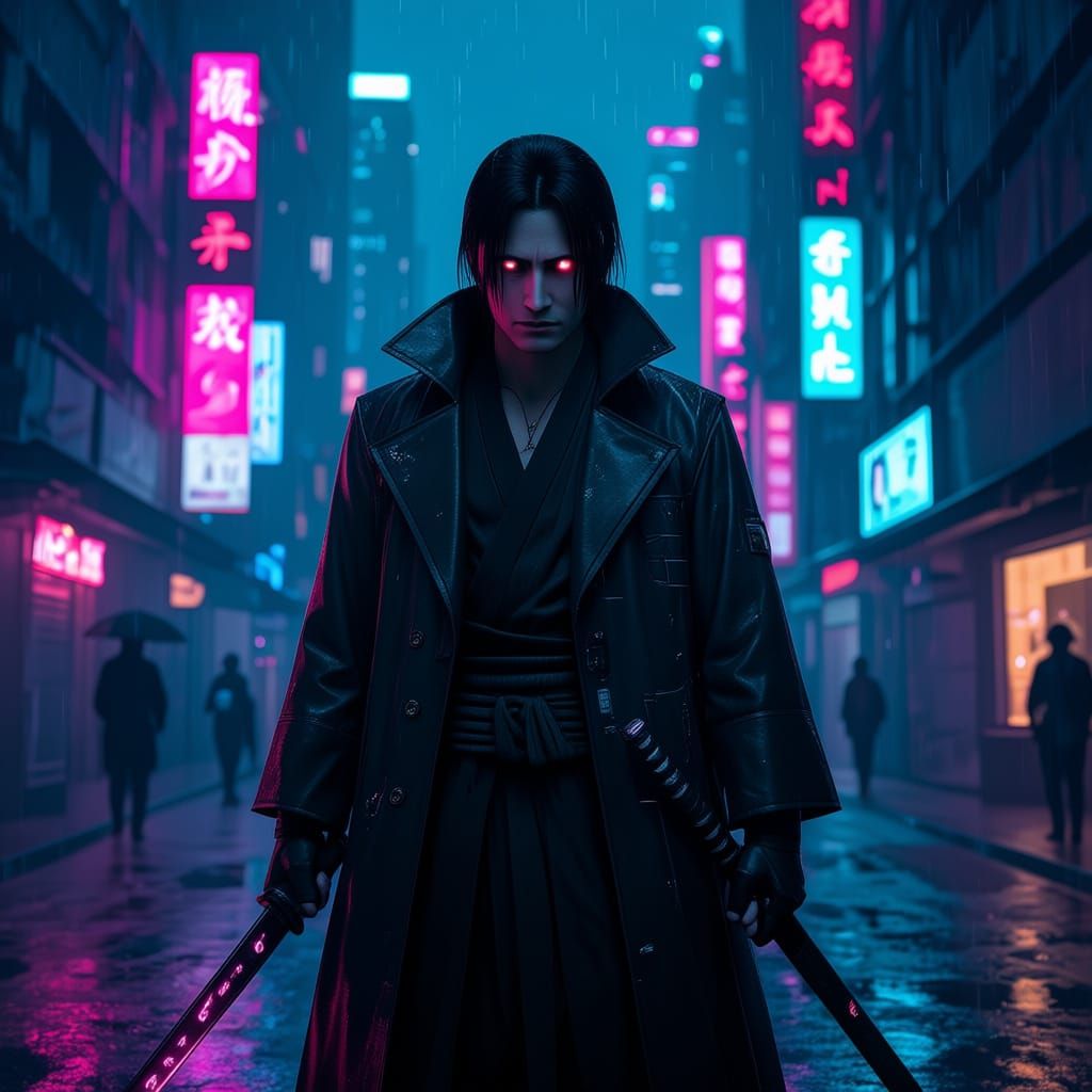 Itachi Uchiha in Cyberpunk Neon City