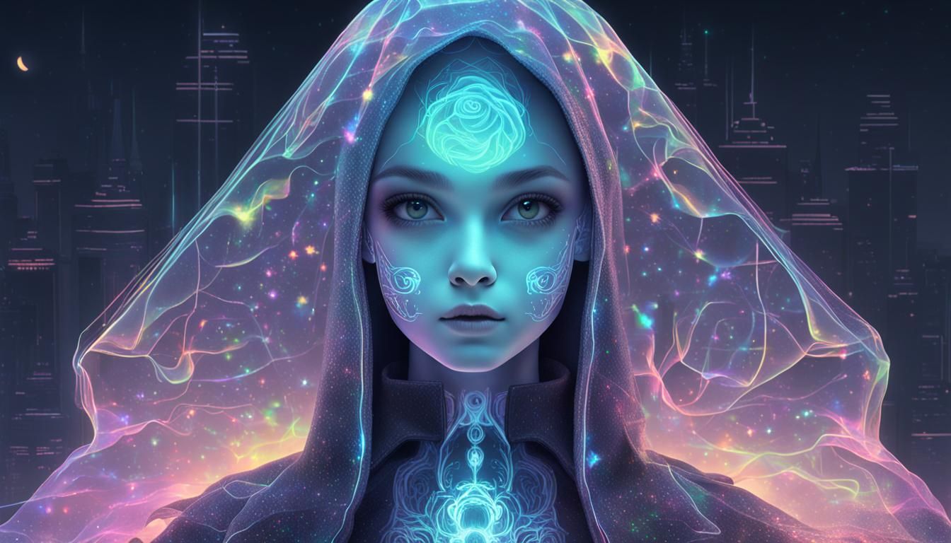 Holographic Female Ghost in Ethereal Style