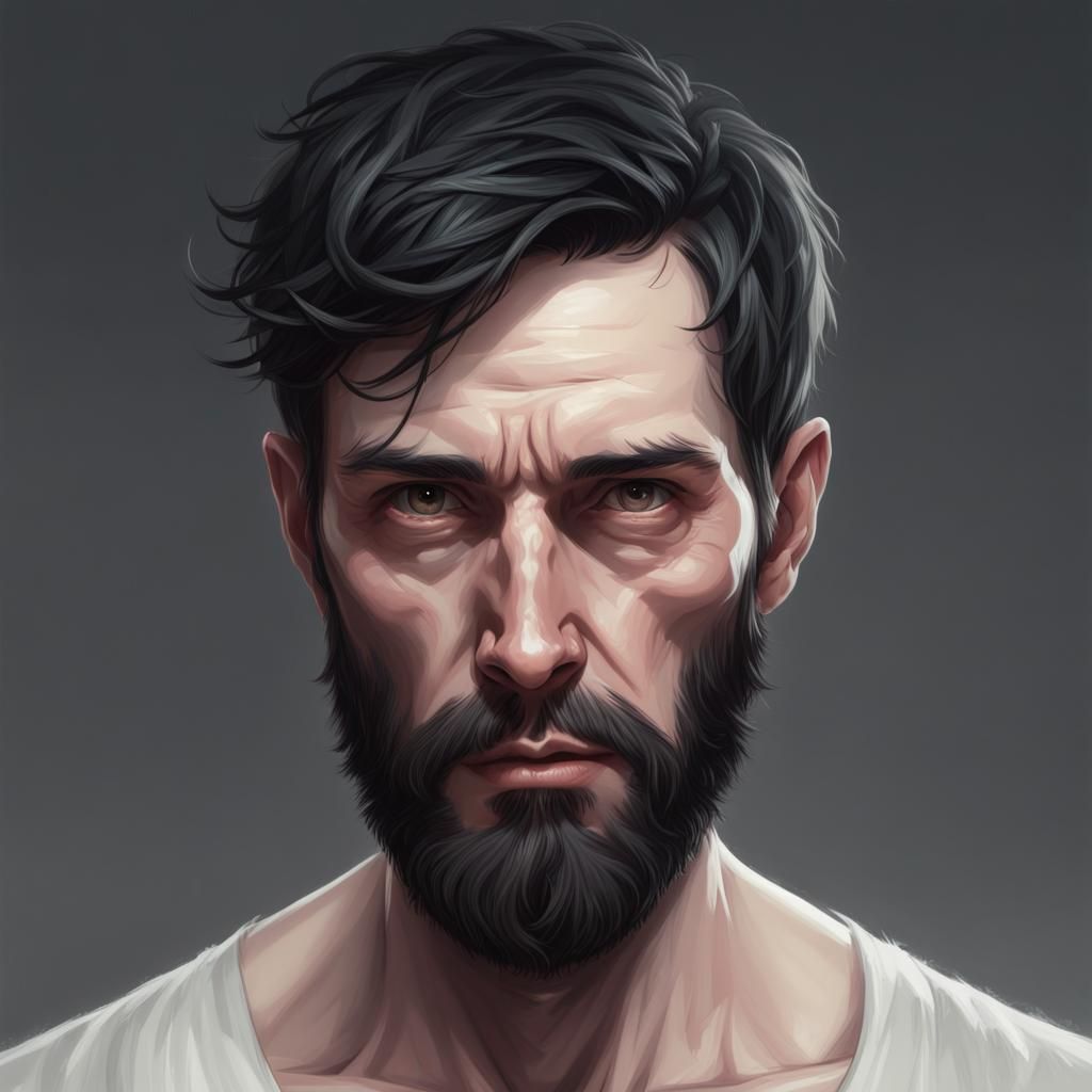 Depressed Man Portrait by Rutkowski, Artgerm and Mucha
