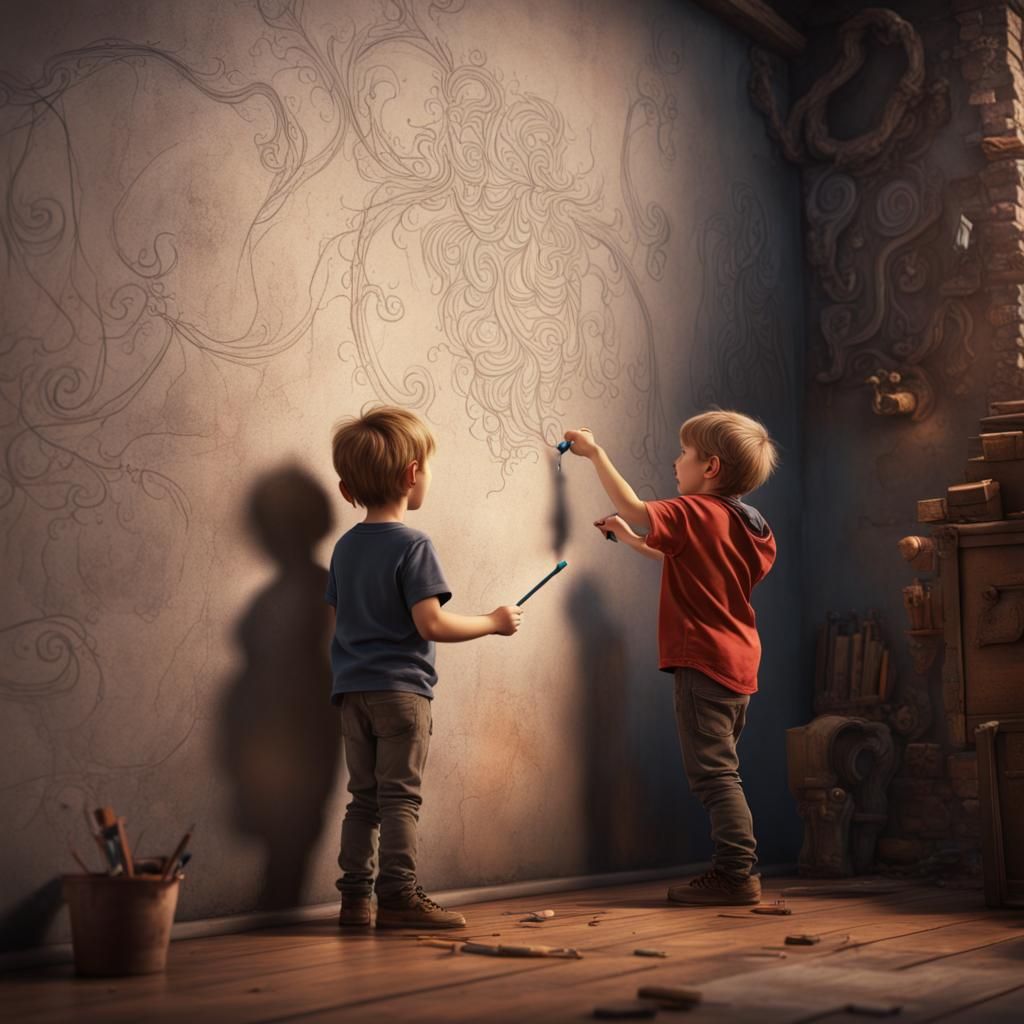 Boy Draws Friend: Detailed Matte Painting