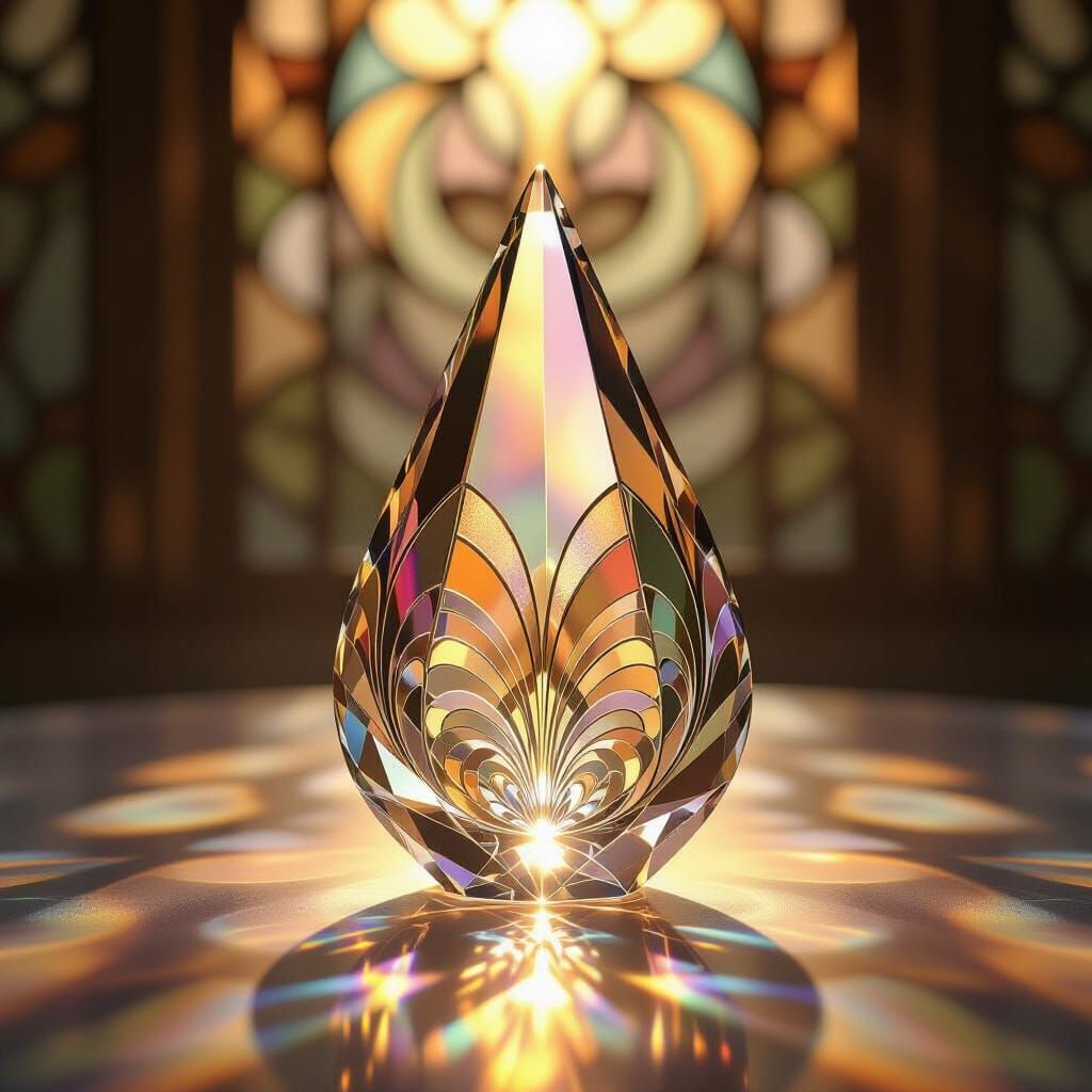 Art Nouveau Crystal Prism Refracting Light