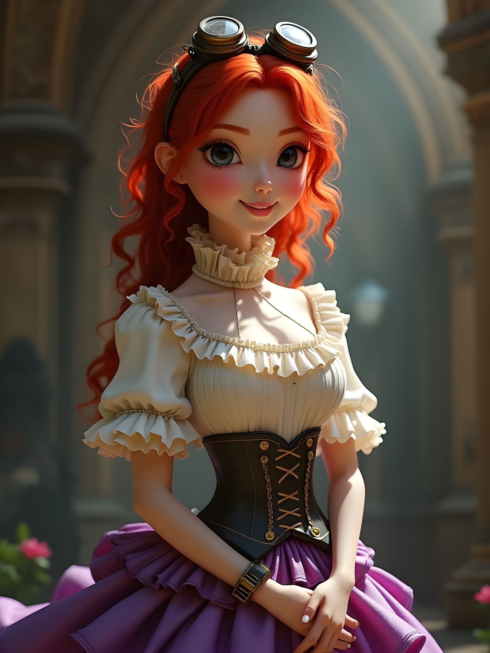 Redhead in Goggles: Detailed Fantasy Concept Art