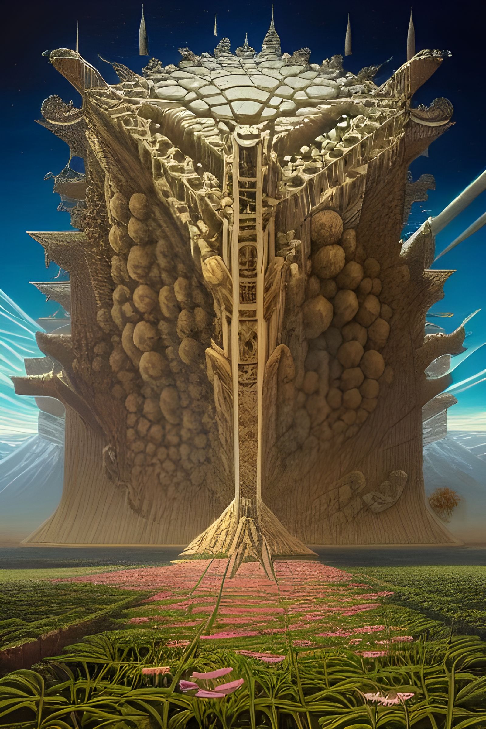 Gigantic Flower Megastructure in Hyperdetailed Surrealism