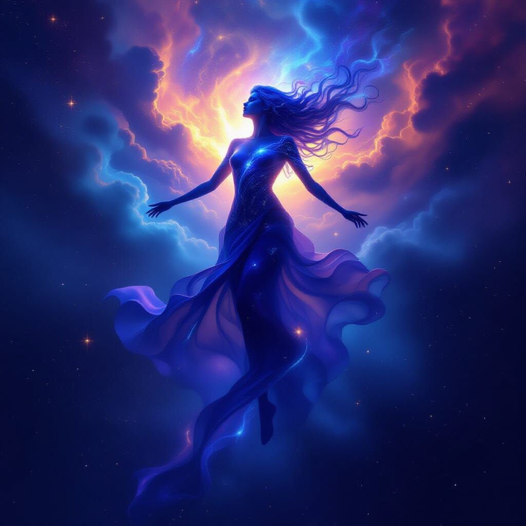 Ethereal Stardust Spirit in Cosmic Panorama