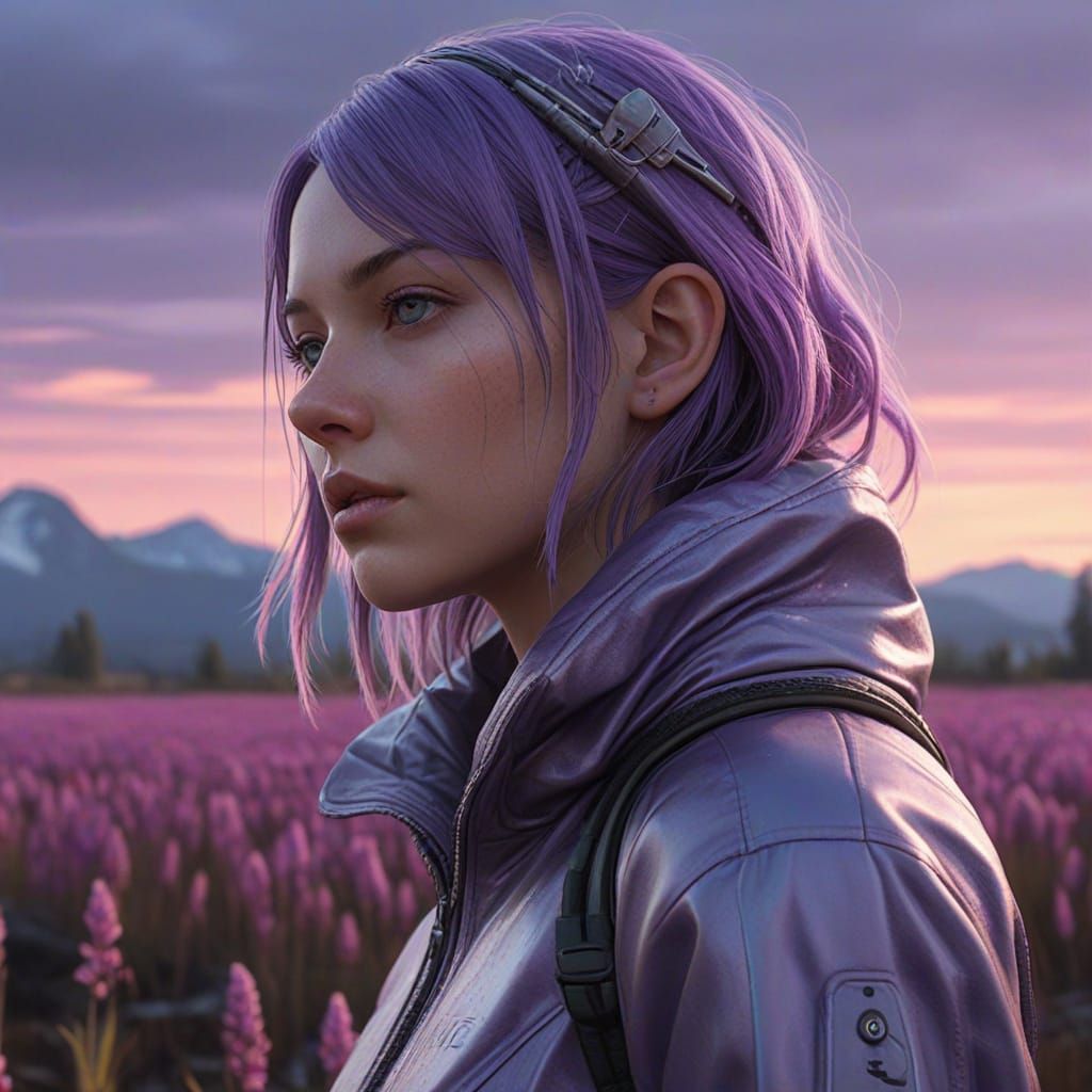 Woman with Neon Hair in Alien Landscape