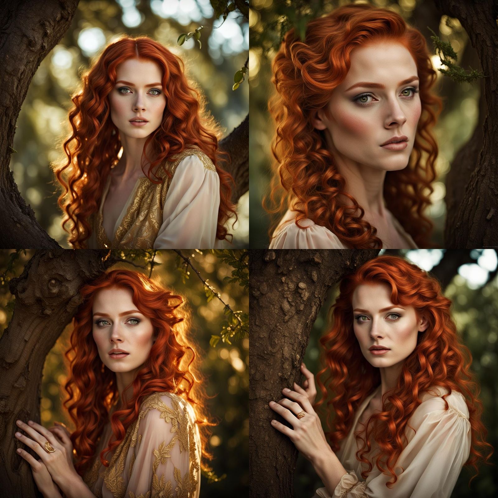 Red and Gold-Haired Beauty in Classic Hollywood Glamour