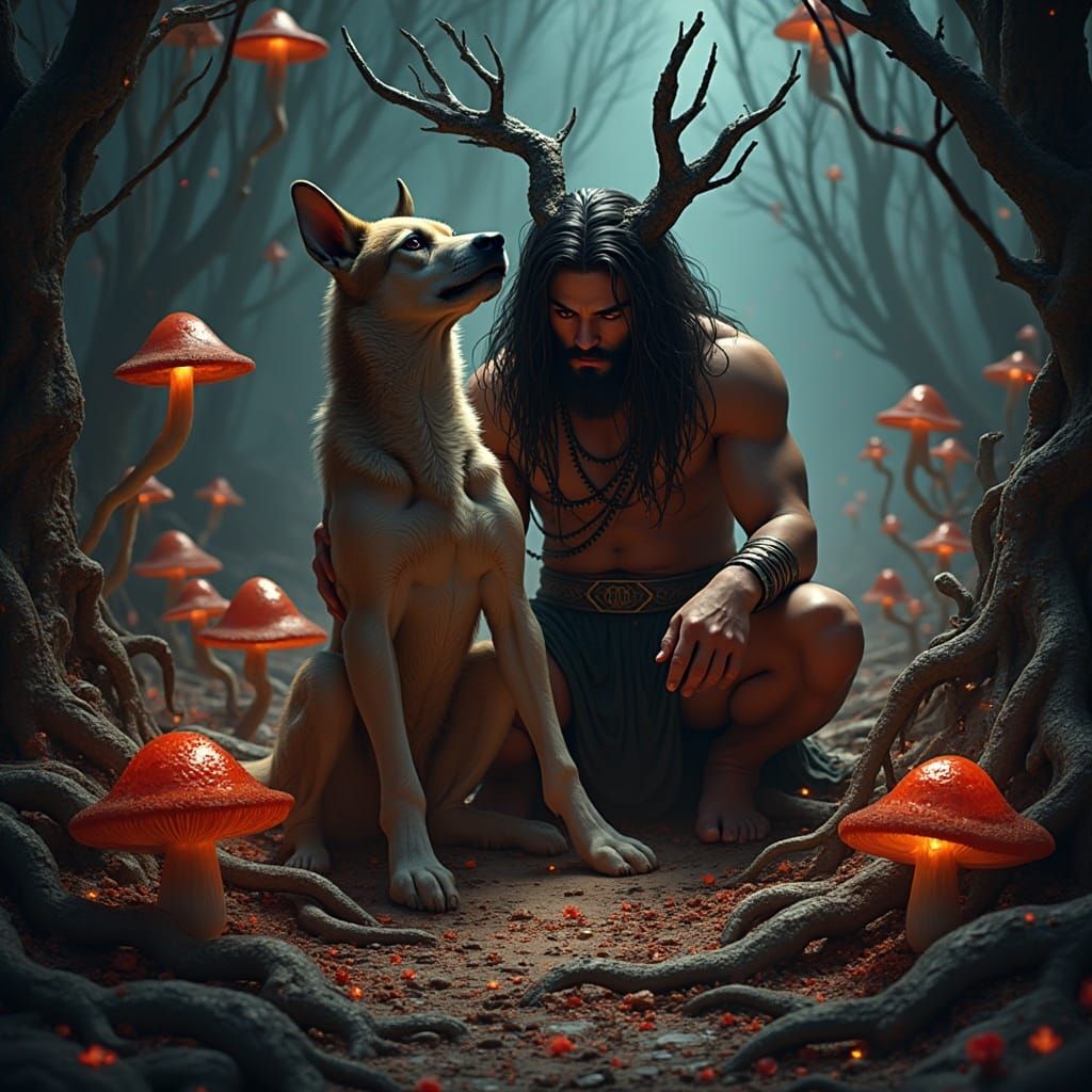 Hades with Cerberus in Dark Fantasy Art