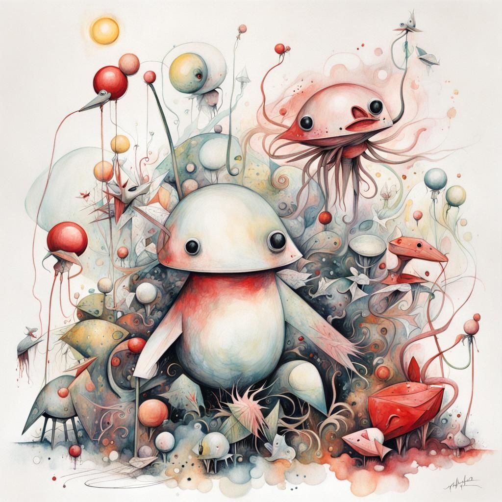 Detailed Whimsical Illustration in Surrealist Style