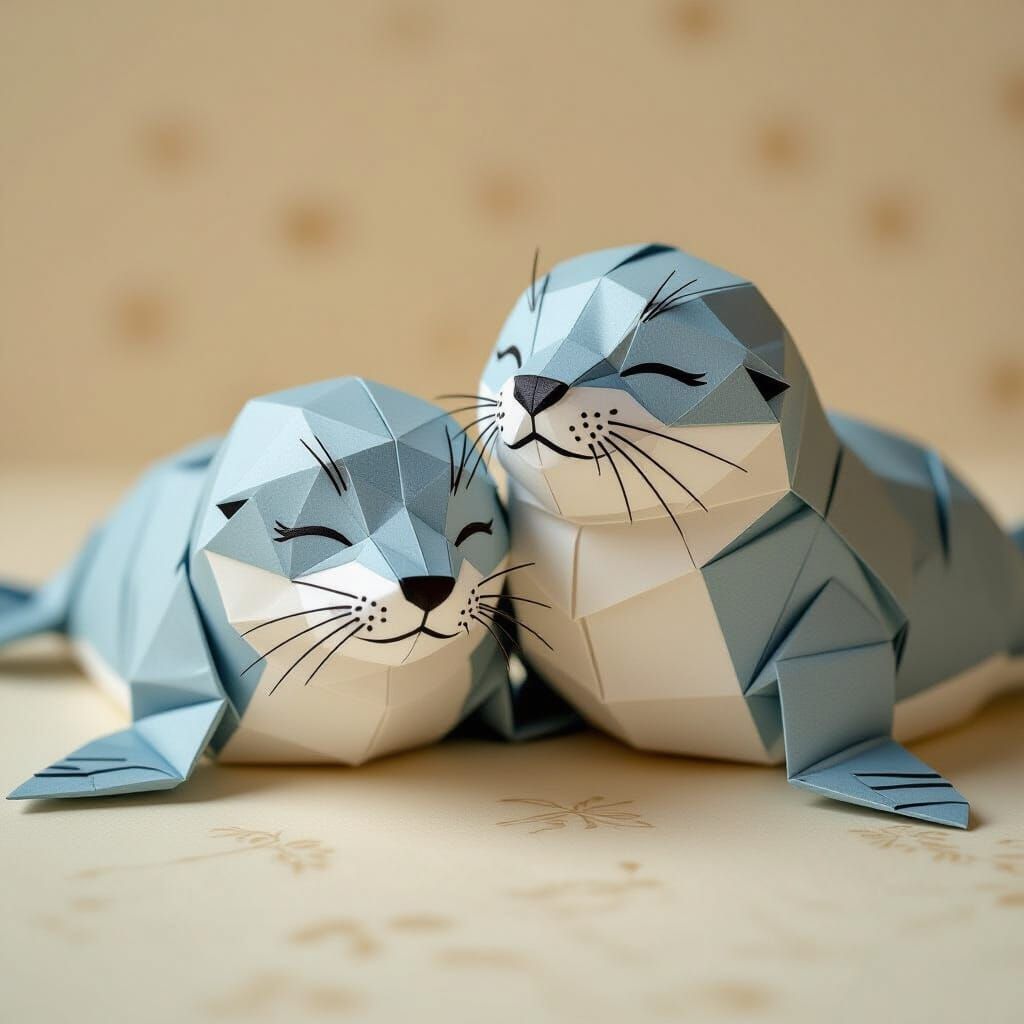 Origami Seals Sleeping in Delicate Papercraft Style