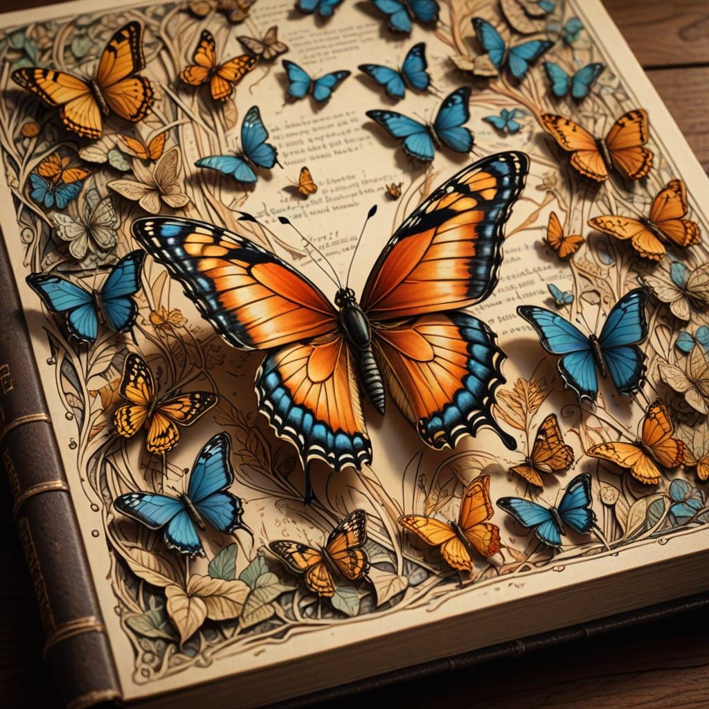 Butterfly Life Cycle Illustrated in Vintage Book