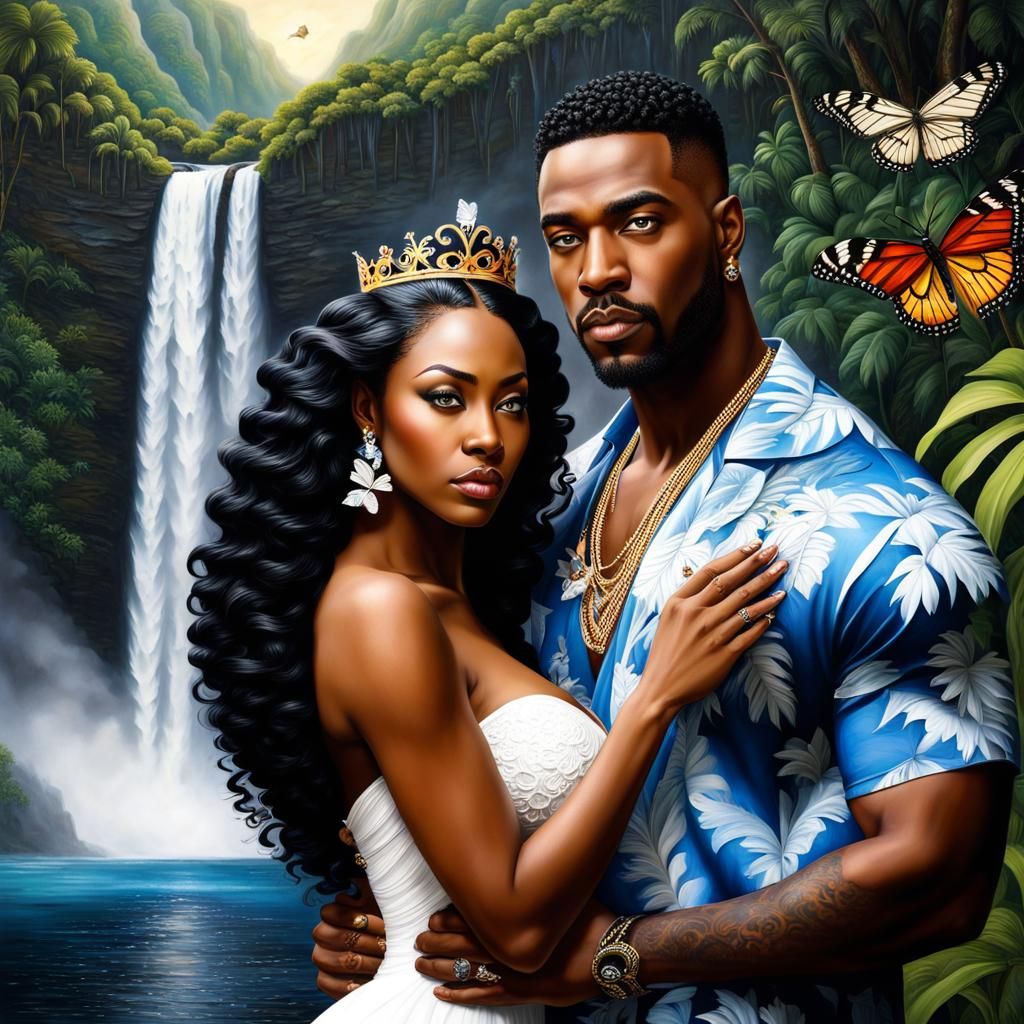 Regal Black Couple in Hawaiian Paradise