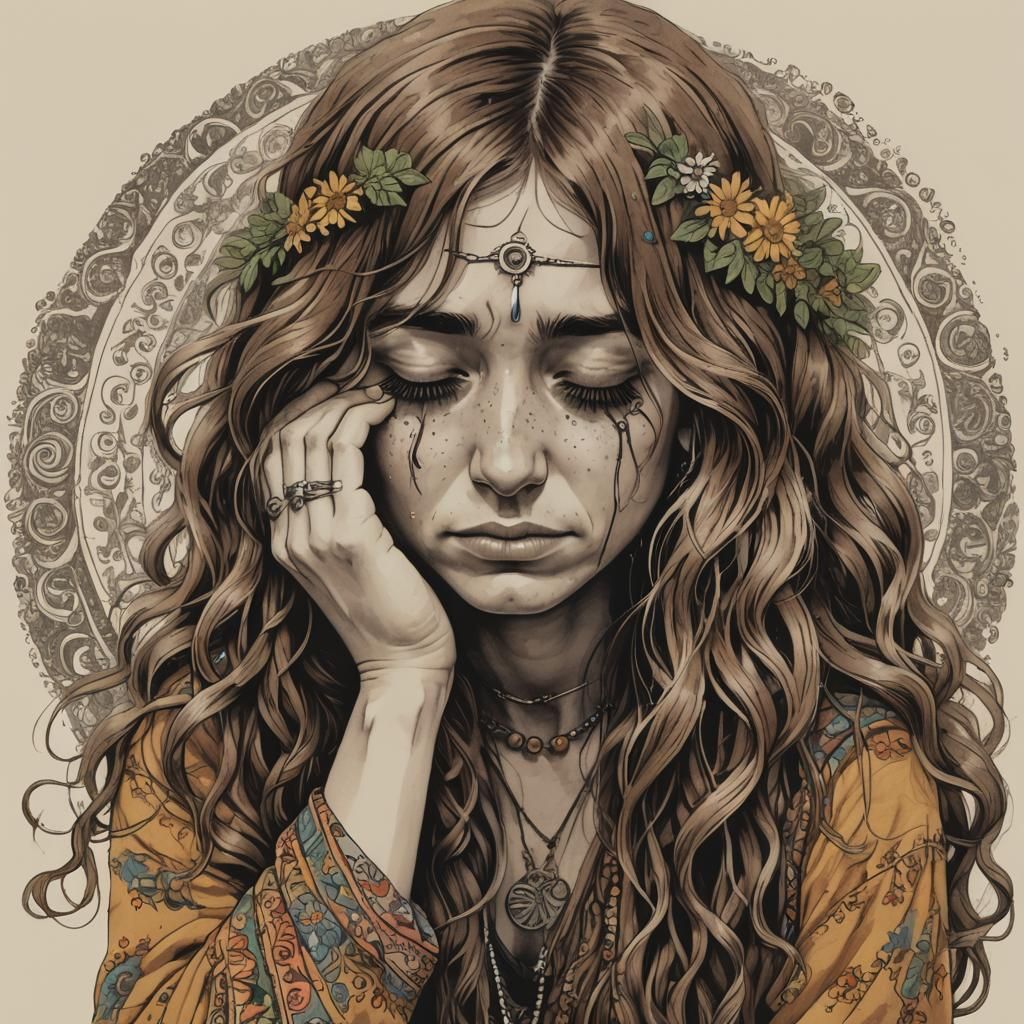 Emotional Hippie Girl Crying